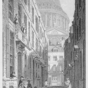 View of St Pauls Cathedral from Sermon Lane, City of London, 1823. Artist