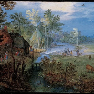 Village with peasants and animals. Artist: Brueghel, Jan, the Elder (1568-1625)