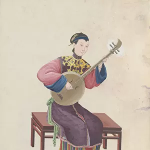 Watercolour of musician playing ruan(?), late 18th century. Creator: Unknown