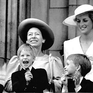 Princess Diana and Princes Margaret, Prince William and Prince Harry on Buckingham Palace Balcony