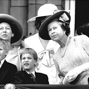 Queen Elizabeth II, Princess Margaret, Prince William and Prince Harry