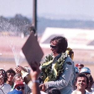 1973 Brazilian Grand Prix. Interlagos, Sao Paulo, Brazil. 9-11 February 1973. Emerson Fittipaldi (Lotus Ford) 1st positionon the podium. Ref-73 BRA 34. World Copyright - LAT Photographic