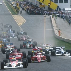 1990 Spanish Grand Prix: Ayrton Senna leads Alain Prost, Nigel Mansell, Gerhard Berger, Jean Alesi, Riccardo Patrese, Thierry Boutsen, Alessandro Nannini