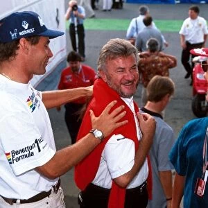 Formula One World Championship: L to R: Gerhard Berger, Willi Weber and Michael Schumacher