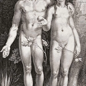 Adam and Eve in the Garden of Eden, after a 17th century engraving