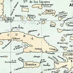 Antonio De Herrera Y Tordesillas Map Of The Bahamas, 1601. From The Book Life Of Christopher Columbus By Clements R. Markham Published 1892