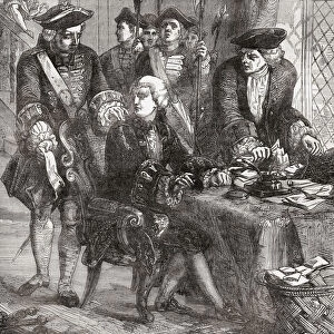 The arrest of Sir William Wyndham, 1715. Sir William Wyndham, 3rd Baronet, c. 1688 - 1740 of Orchard Wyndham in Somerset. English Tory politician and leader of the Jacobites, he was involved in a plan to invade England and place the Old Pretender on the throne during the Jacobite restoration on the death of Queen Anne. From Cassells Illustrated History of England, published c. 1890