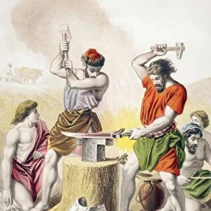 Beating The Swords Into Ploughshares. From The Holy Bible Published By William Collins, Sons, & Company In 1869. Chromolithograph By J. M. Kronheim & Co