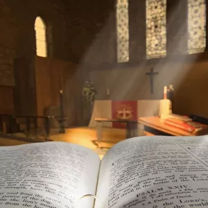 Bible With A Ring In Church Sanctuary