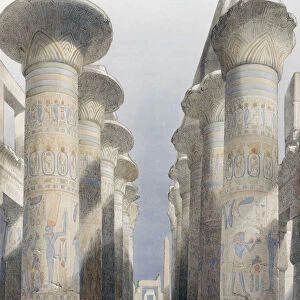 Central avenue of the Great Hall of Columns, Karnac, Egypt. After a work by Scottish artist David Roberts, 1796-1864 and Belgian lithographer Louis Haghe, 1806-1885. From volume 4 of The Holy Land, Syria, Idumea, Arabia, Egypt, and Nubia. The six volumes were published between 1842 and 1849
