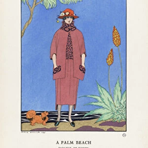 EDITORIAL A Palm Beach. At Palm Beach. (Florida, USA). Tailleur de Worth. House of Worth. Art-deco fashion illustration by French artist George Barbier, 1882-1932. The work was created for the Gazette du Bon Ton, a Parisian fashion magazine published between 1912-1915 and 1919-1925