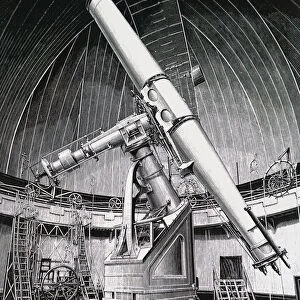 Engraving depicting the interior of the Kuffner Observatory, Vienna, 19th century