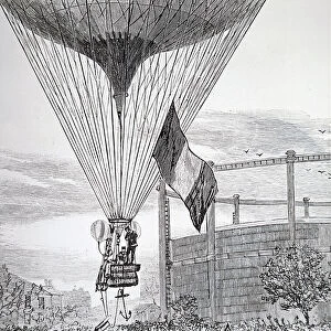 Engraving depicting the making of a balloons ascent from the Villette gas works in Paris
