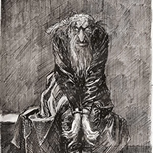 Fagin In The Condemned Cell. "He Sat Down On A Stone Bench Opposite The Door, Which Served For A Seat And Bedstead, And Casting His Bloodshot Eyes Upon The Grond, Tried To Collect His Thoughts. "Illustration By Harry Furniss For The Charles Dickens Novel Oliver Twist, From The Testimonial Edition, Published 1910