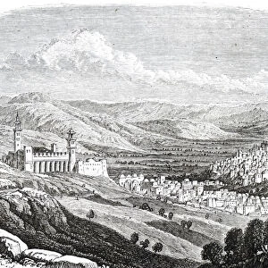 Illustration depicting a view of Hebron, a Palestinian city located in the southern West Bank