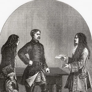 Interview between Marlborough, right, and Charles XII of Sweden, centre, in Altranstadt, 1707. General John Churchill, 1st Duke of Marlborough, 1st Prince of Mindelheim, 1st Count of Nellenburg, Prince of the Holy Roman Empire, 1650 - 1722. English soldier and statesman. Charles XII, aka Carl XII or Carolus Rex, 1682 -1718. King of Sweden. From Cassells Illustrated History of England, published c. 1890
