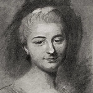 Jeanne Julie Eleonore de Lespinasse, 1732 - 1776. French salon holder and letter writer. After a work by French Rococo portraitist, Maurice Quentin de La Tour, (1704 - 1788). From La Tour, published 1920