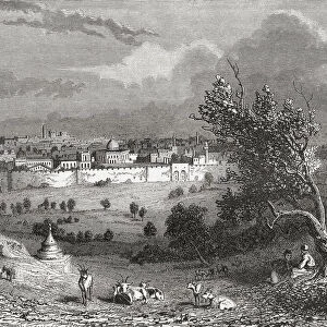 Jerusalem, Palestine Seen From The Mount Of Olives In The 19Th Century. From El Mundo En La Mano Published 1875