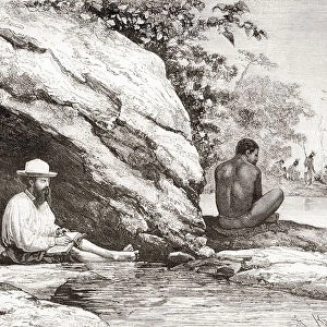 Jules Crevaux, During His Exploration Of French Guiana In 1878, Sat In The Shade Of A Rock On The Banks Of The Oyapock Or Oiapoque River, South America In The 19th Century. Jules Crevaux, 1847