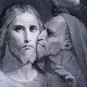 The Kiss. Judas Iscariot Kisses Jesus Christ In The Garden Of Gethsemane. From El Mundo Ilustrado, Published Barcelona, Circa 1880