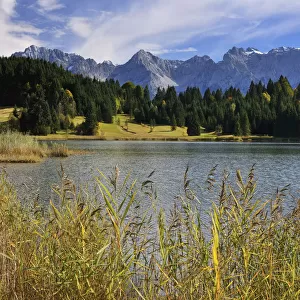 Lake with Karwendel Range, Wagenbruechsee, Gerold, Werdenfelser Land, Upper Bavaria, Bavaria, Germany