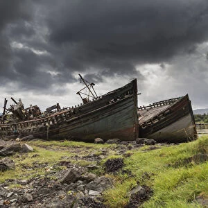 Two Large Boats Abandoned On The Shore; Isle Of Mull, Argyll And Bute, Scotland
