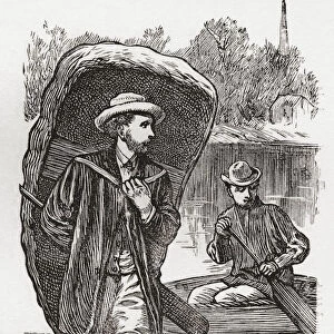 A Man Carrying A Coracle On His Back In Monmouth, Wales In The Late 19Th Century. From Our Own Country Published 1898