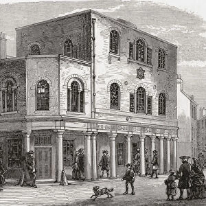 The old Kings Weigh House Chapel, Little Eastcheap, London, England, seen here in the 19th century before the site was required for widening the approaches to London Bridge. From London Pictures, published 1890