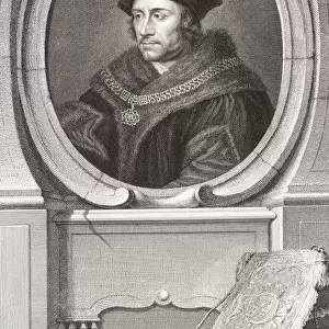 Sir Thomas More, aka Saint Thomas More, 1478 -1535. English lawyer, social philosopher, author, statesman, and noted Renaissance humanist. From the 1813 edition of The Heads of Illustrious Persons of Great Britain, Engraved by Mr. Houbraken and Mr. Vertue With Their Lives and Characters
