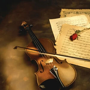 Violin, Sheet Music, and Rose