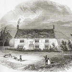 Woolsthorpe Manor, Woolsthorpe-by-Colsterworth, Lincolnshire, England. The birthplace of Sir Isaac Newton, 1642 - 1726 / 27. English mathematician, astronomer, theologian, author and physicist. From Old England: A Pictorial Museum, published 1847