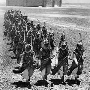 The Arab legion. Men of the Desert Patrol of the Arab Legion on the march through