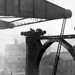 Construction of the new Tyne Bridge. The superstructure of the new Tyne Bridge was given