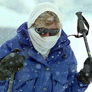 Diana, Princess of Wales has her face totally covered during a snow blizzard on her