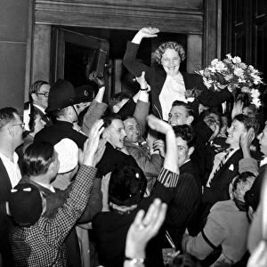 Edith Pitt, Conservative MP for Edgbaston is cheered by supporters after results are