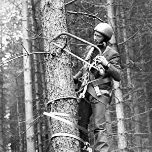 Forestry worker Alan Page, of Rowlands Gill, demonstrates a tree bicycle at Chopwell