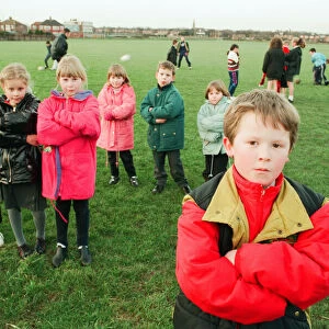 Hands off our playing field. Defiant youngsters, schoolchildren from Saltscar School