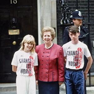 Margaret Thatcher PM, photocall with fund raisers Melanie Pickersgill and James Murphy
