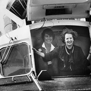 Margaret Thatcher and Virginia Bottomley in hovercraft - June 1983