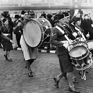 Members of a Womens Auxiliary Air Force (WaF) marching band in North West England