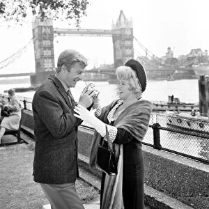 Michael Caine and Shelley Winters filming Alfie at the Tower of London