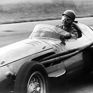 Racing driver Juan Manuel Fangio in action, circa 1955
