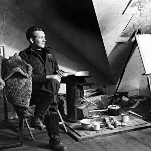RAF official war artist Walter Thomas Monnington busy on a portrait of Flight Lieutenant