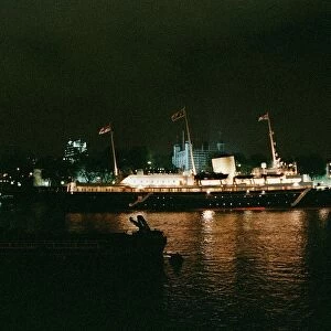 Ships Royal Yacht Britannia moored at Tower Bridge in London November 1997