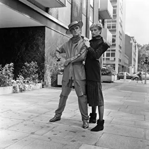 Singer, Steve Strange and model Gail Lawson wearing clothes by Axiom Clothes