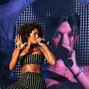 Spice Girls Mel B singing on stage during their concert at Glasgow SECC April 1998