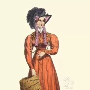 N/A. English: Fashion plate of a fur-trimmed carriage dress, 1824. December 1824. Unknown 28 1824 laver coral