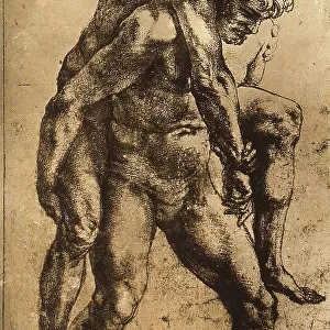 Aeneas carrying his father Anchises on his shoulders; preparatory study for the frescoes in the Incendio Room. Drawing by Raphael in the Albertina Gallery in Vienna