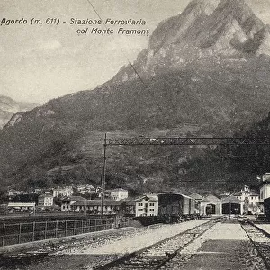 Agordo train station at the feet of Mount Framont, province of Belluno