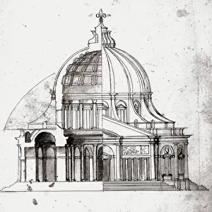 Architectural drawing by Giovanni Antonio Dosio, front view of a dome or church. Gabinetto dei Disegni e delle Stampe, Uffizi Gallery, Florence